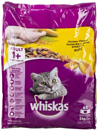 Whiskas Chicken Dry Cat Food, Bag of 3Kg, for Adult Cats 1+ Years, Cat Dry Food, for Healthy, Active Cats - Chicken 3kg