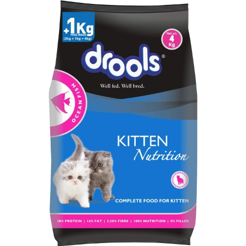 Drools kitten(1-12 months) dry cat food, ocean fish, 4kg (3kg + 1kg food free inside)