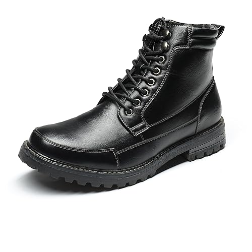 Bruno Marc Men's Motorcycle Combat Oxford Boot Fur Lining Warm Zipper Boots - 12 Engle-05-black