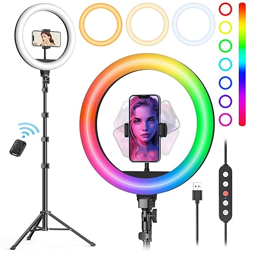 Weilisi 10" Selfie Ring Light with Tripod Stand, 72'' Tall & Phone Holder, 38 Color Modes, Stepless Dimmable/Speed LED Ring Light for iPhone & Android,YouTube, Makeup,TIK Tok - 10''