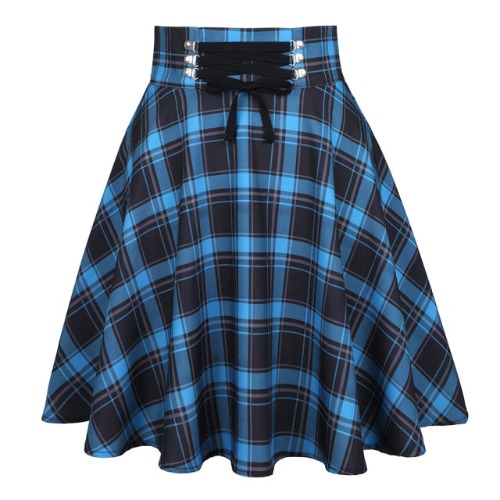 Blue Plaid Skirt - Blue / M