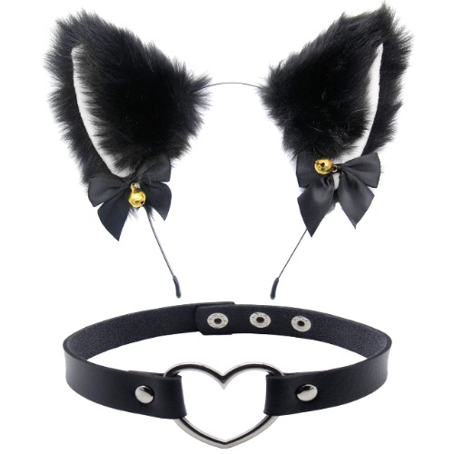 Black Cat Ears Headband and Choker, Cosplay Ears Halloween Ears for Women Cat Fox Fur Ears Headband Cat Ears and Collar Set Cat Ears with Bells Black Ears Cat Costume Ears and Collar for Halloween Christmas Fancy Dress Wedding Party