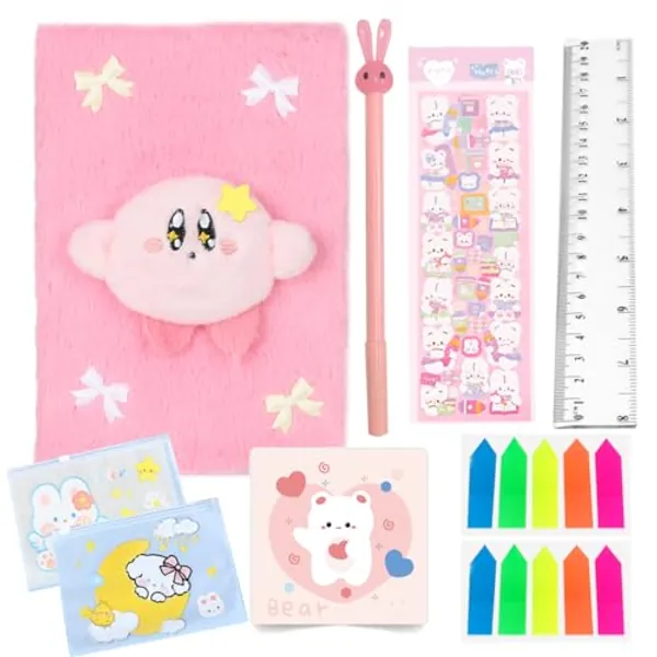 AMIKEVIO Diary 3D Kawaii Plush Diary Kids Patterns Journal School Travel Notepad Pens Ruler Stickers Stationery Storage Birthday Christmas Gift