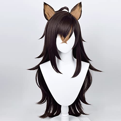 Genshin Impact Cosplay Wig for Dehya Sumeru Anime Wigs With 2 Ears Long Wavy Brown Hair Synthetic Fabric with Free Wig Cap for Comic Con, Cosplay Show, Halloween - Dehya
