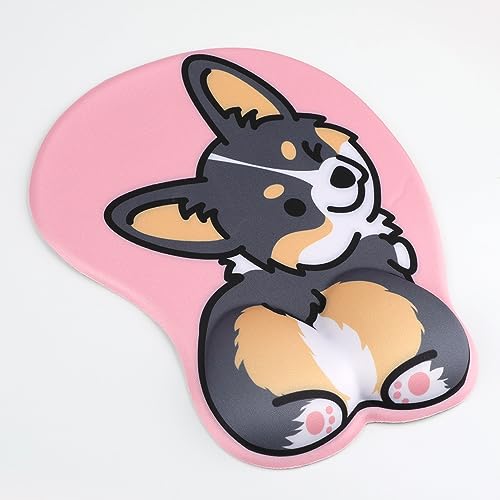 Ergonomic Mouse Pad with Gel Wrist Support 3D Funny Anime Wrist Rest for Home & Office - Corgi Pink - Corgi Pink