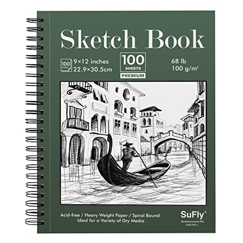 9 x 12 Sketchbook, 68lb/100gsm Sketch Pad 100 Sheets Spiral-Bound Acid Free Drawing Paper with Hard Cover Art Paper for Drawing and Painting for Graphite Pencil, Charcoal, Pastels, for Kids & Adults - 9-x-12-inch:1 Pack
