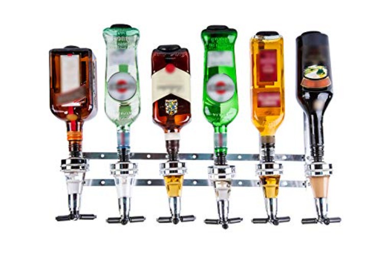 6 Bottle Wall Mounted Liquor Dispenser - Professional Alcohol Bar Dispenser Station for Liquor Drinks - Bottle Holder for Alcohol Wall Mount Dispenser - Portable Despensor Alcohol Cocktails Shots - Gray 6 Bottles Dispenser