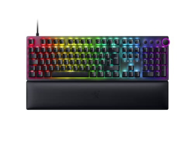 Razer Huntsman V2 (Red Switch) - Optical Gaming Keyboard (Linear Optical Switches Gen-2, Doubleshot PBT Keycaps, Multifunctional Dial, 4 Media Keys, Ergonomic Wrist Rest) UK Layout | Black - Huntsman V2 - Red Switch - Red Switch