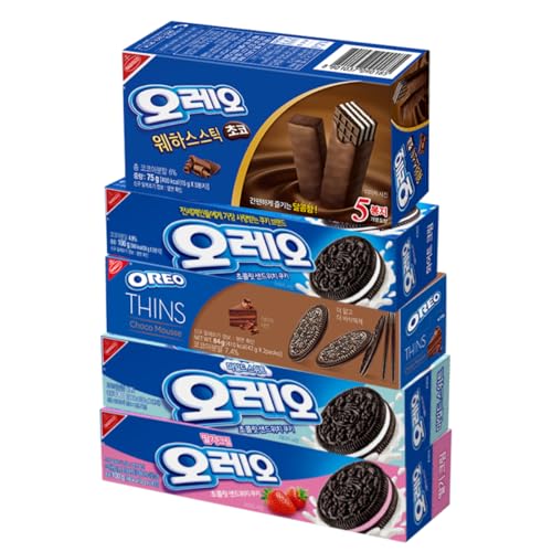 Oreo Cookies Snack Sandwich Crackers – Korean Exclusive Limited Edition Wafer Sticks 5 Pack Assortment Variety Chocolate Thin Moose Vanilla Strawberry Mild Sweet Chocolate Cream Flavor Biscuits