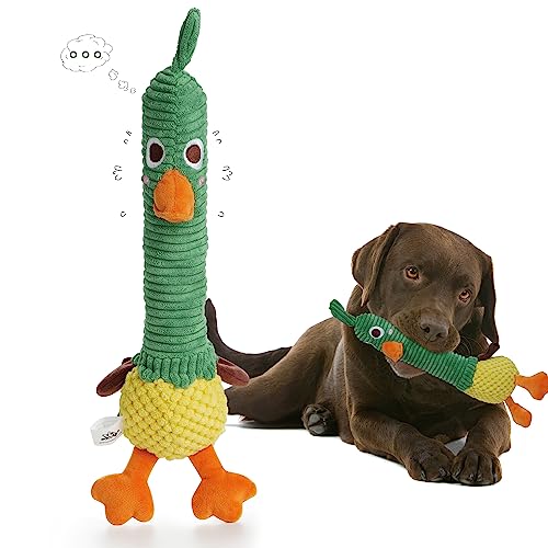 Nocciola 2 in 1 Duck Dog Toy with a Large Rubber Squeaker - Durable Stuffed Squeaky Chew Toys for Aggressive Chewers, Large, Medium and Small Dogs, Cute Funny Plush Crinkle Teething Pet Supplies - Squeaky Duck