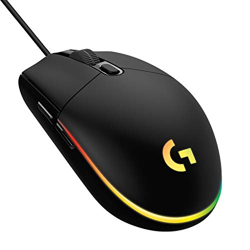 Logitech G203 Wired Gaming Mouse, 8,000 DPI, Rainbow Optical Effect LIGHTSYNC RGB, 6 Programmable Buttons, On-Board Memory, Screen Mapping, PC/Mac Computer and Laptop Compatible - Black - Black - Mouse