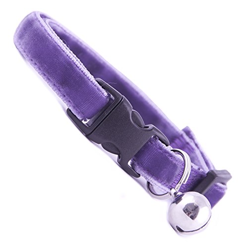 Lavender Double Velvet Soft Cat Collar. Beautiful cat safety collars with bell available in a range colours made in the UK from velvet ribon, purrfect for your kitty - Cat (18 - 30 cm) - Lavender