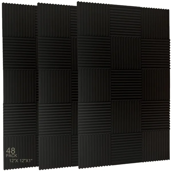 48 Pack Black 12"X 12"X1" Acoustic Panels Studio Soundproofing Foam Wedge Tiles, - Black