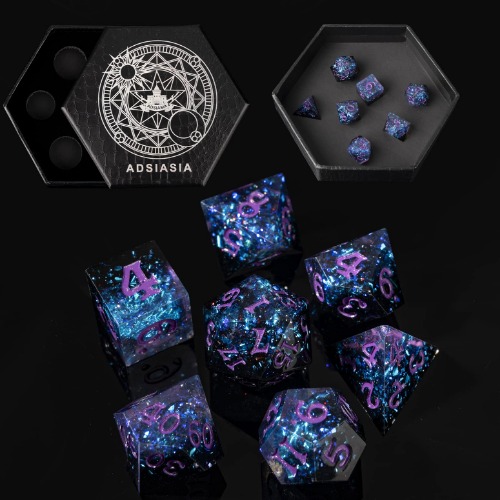DND Dice Set Resin Polished Edge Polyhedral Dice Set D&D RPG Suitable for Dungeons and Dragons Role Playing Games Dice Gift Box Sharp-Edged Band Sparkling Laser inclusions(Mix Black & Blue Color)… - Ds-01-p-blk Blu