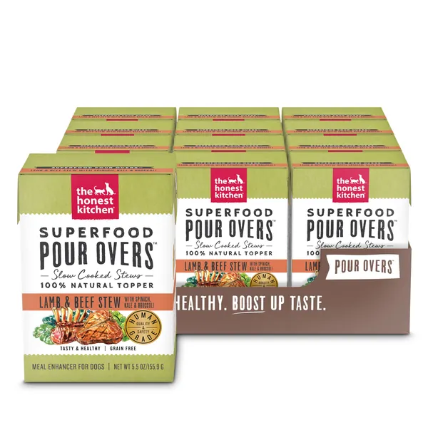 The Honest Kitchen Superfood Pour Overs - Slow Cooked Dog Food Topper & Meal Enhancer - Lamb & Beef 5.5 Ounce (Pack of 12)