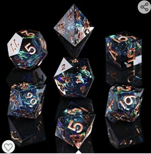 Amazon.com: AUSPDICE DND Dice Set Handcrafted Designer 7-Die Polyhedral RPG Dice Set with Sharp Edges and Beautiful Inclusions for Aesthetic Conscious Tabletop RPG Player Galaxy Series (Dark Color) : Toys & Games
