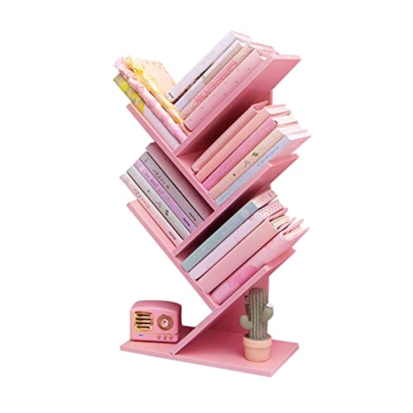 Tree Bookshelf,4-Layer Floor Standing,The Desktop Bookshelf Can Hold Books,Magazines,CDs and Photo Albums,Office Storage Rack,Pink