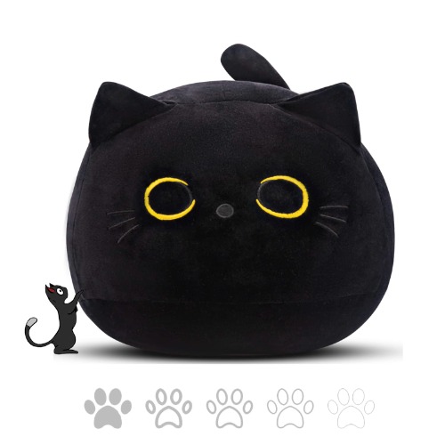 Tittaty Kattenkussen kat leuke pluche dier zacht knuffeldier hoofdkussen pluche pop Kerstmis verjaardagsfeest geschenken decoratie (Zwart)
