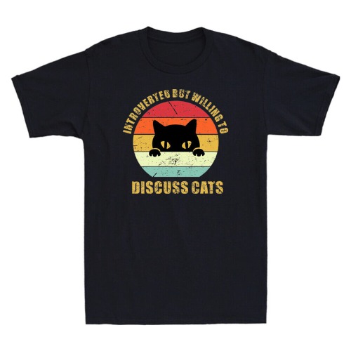 Introverted But Willing To Discuss Cats Distressed Introvert Retro Men's White Yellow Black Red Mens Women T Shirt 100% Cotton - S