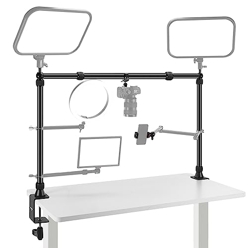 NEEWER Overhead Camera Mount Rig with 2 Ball Heads, Super Clamp/Mobile Phone Holder/Camera Desk Mount, Multi Device Mount, Platform Overhead Tripod, Adjustable Height Width, Max Load 12 kg, NK002 - Overhead Rig with 2 C Clamp Stand