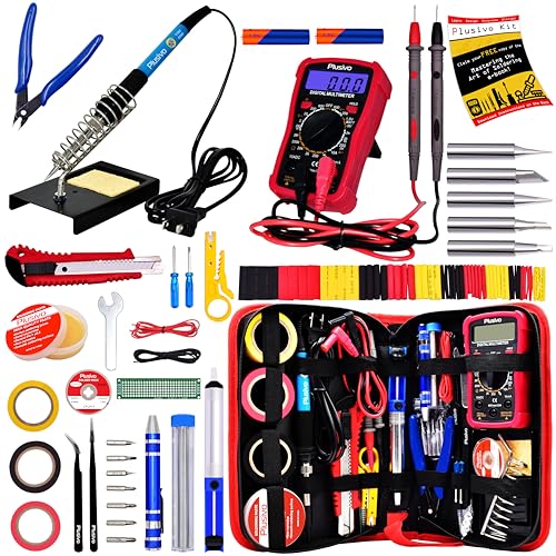 Soldering Iron Kit - 60W Adjustable Temperature, Digital Multimeter, Soldering Tips, Solder Wire, Stand, Desoldering Pump, Solder Wick, Tweezers, Paste [110V US Plug] (Soldering Iron Kit 2) - Soldering Iron Kit 2