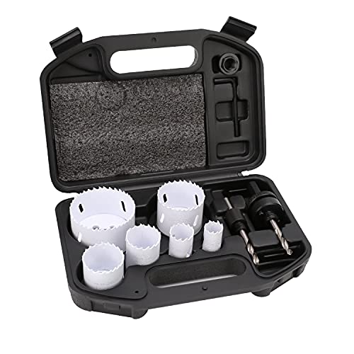 Amazon Basics 9-Piece Bi-Metal High Speed Steel Hole Saw Kit with Carrying Case, 25/32" to 2-11/16”, Black - 9-Piece Bi-Metal - 25/32" to 2-11/16”