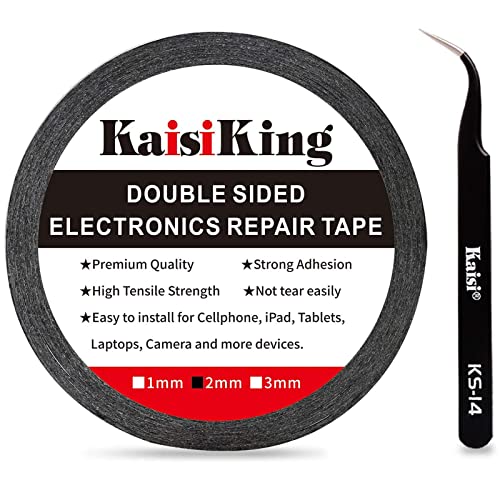 Kaisiking 2mm LCD Repair Tape for Phone Screen, Adhesive Tape with 1 Tweezers for Cell Phone, iPad, Tablets, Laptops, Camera - 2mm