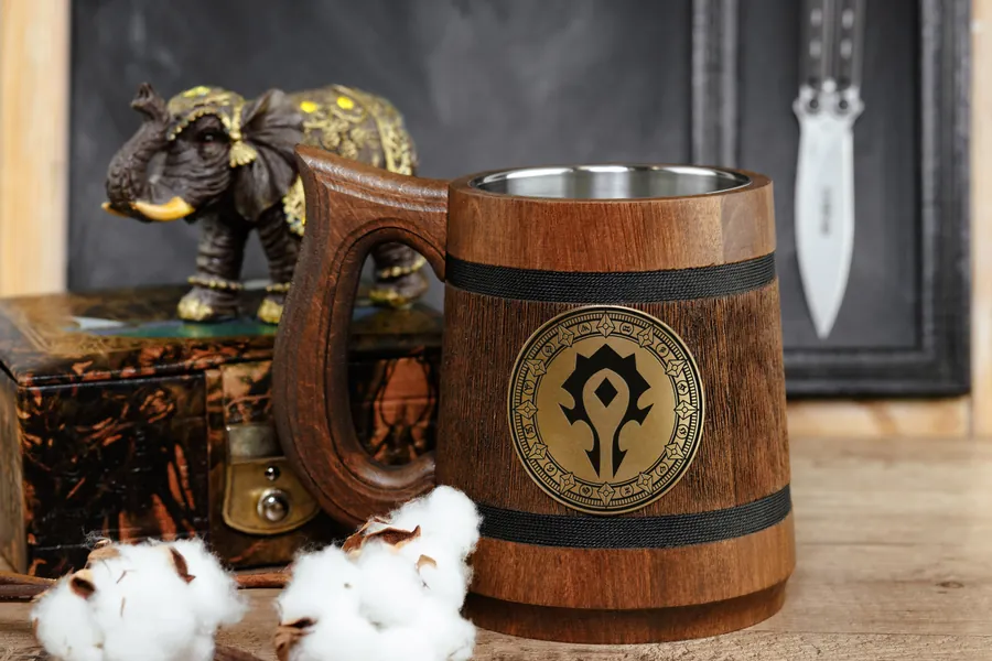 For the Horde Engraved Mug, Warcraft Wooden gift, Roleplaying WOW gift, Birthday Mug, Gamer WOW Mug, World of Warcraft