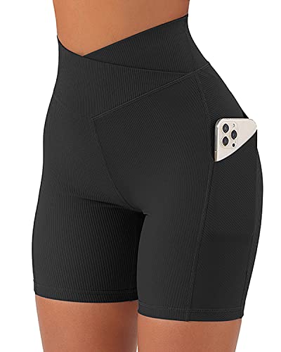TZLDN Womens Gym Shorts for Women Scrunch Butt Lifting Booty High Waist Compression Yoga Workout Cycling Shorts Black Hot Pants - M - #6v-waist&rib - Black
