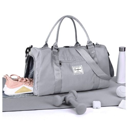Gym Bag Womens Mens with Shoes Compartment and Wet Pocket,Travel Duffel Bag for Women for Plane,Sport Gym Tote Bags Swimming Yoga,Waterproof Weekend Overnight Bag Carry on Bag Hospital Holdalls, Grey