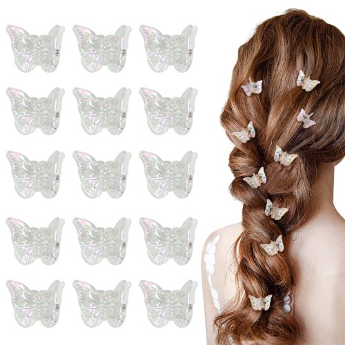 AOT 40 Pcs Butterfly Hair Clips, Non-Slip Mini Hair Clips for Girls Women, Clear White Cute Butterfly Hairpins for Medium Thick Hair, Mini Hair Claws Pins Hair Accessories