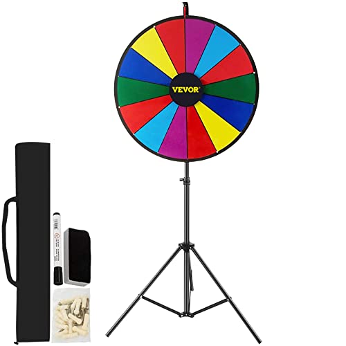VEVOR 18” Prize Wheel Tripod Floor Stand Color Prize Wheel Fortune Spinner 14 Slots Dry Ease Tradeshow Fortune Spinning Game Black - 48 cm