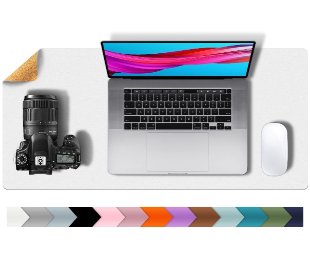 Aothia Office Desk Pad, Natural Cork & PU Leather Dual Side Large Mouse Pad, Laptop Desk Table Protector Writing Mat Easy Clean Waterproof for Office Work/Home/Decor (23.6"x13.7", Off-White) - 23.6"x13.7" Off-white