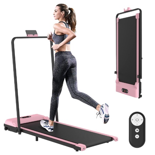 OPPSBUY Foldable Walking Pad, Folding Treadmill Ultra Slim Smart Fold Free Installation Gym Running Device for Home Office Under Desk - Pink