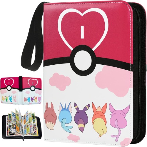 4-Pocket Trading Card Binder, Fits 400 Cards with 50 Removable Sleeves, Card Collector Album Holder, Toys Gifts for Kids (Pink)