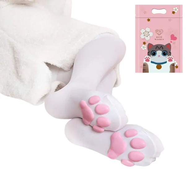 MRLMJ Thigh High Socks Cute Cat Paw Pad Socks for Girls 3D Kitten Claw Lolita Cosplay - White-pink