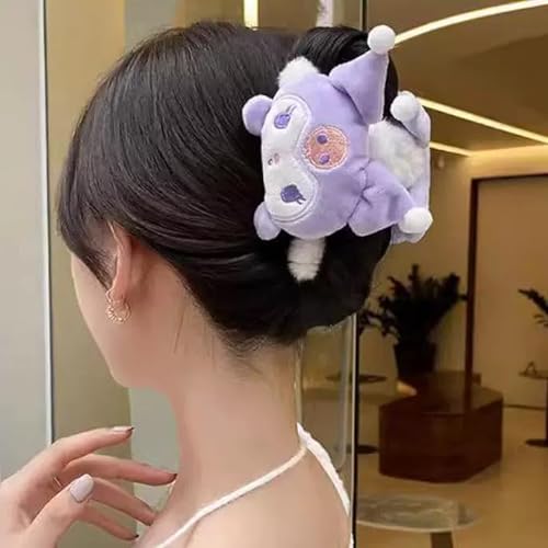 Hair Claw Clip Kawaii Kuromo Plush Hair Bow Clip Hair Barrettes for Girls Women Thick Thin Long Hair Cute Cartoon Hairpins Hair Accessories,Purple - Purple