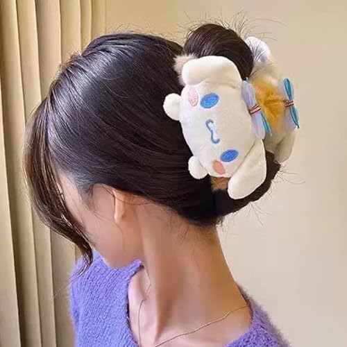 Hair Claw Clip Kawaii Cinamoroll Plush Hair Bow Clip Hair Barrettes for Girls Women Thick Thin Long Hair Cute Cartoon Hairpins Hair Accessories - White