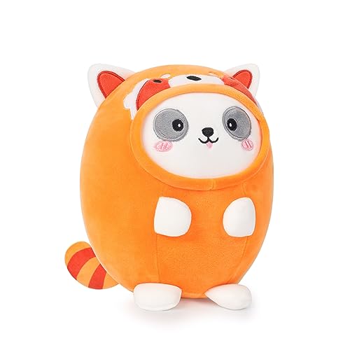AIXINI Cute Red Panda Plush Pillow 8" Lesser Panda Stuffed Animal, Soft Kawaii Plushie with Red Panda Outfit Costume Gift for Kids - Red Panda