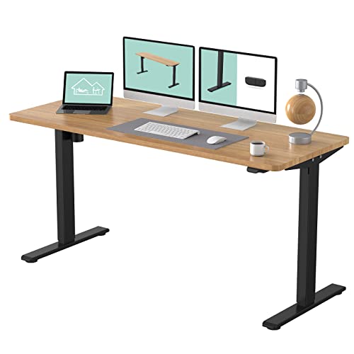 FLEXISPOT Adjustable Desk, Electric Bamboo Standing Desk Sit Stand Desk, 60 x 30 Inches Whole-Piece Bamboo Desk Top Home Office Table Stand up Desk(EC1 Classic Black Frame+Rectangular Top) - 60x24" WholePiece - Maple