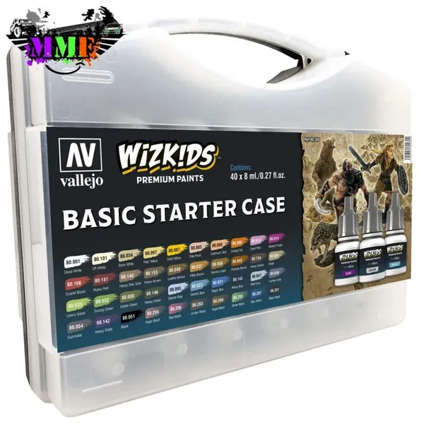 Acrylicos Vallejo Wizkids Premium Paint Basic Starter Case 40 Piece Set
