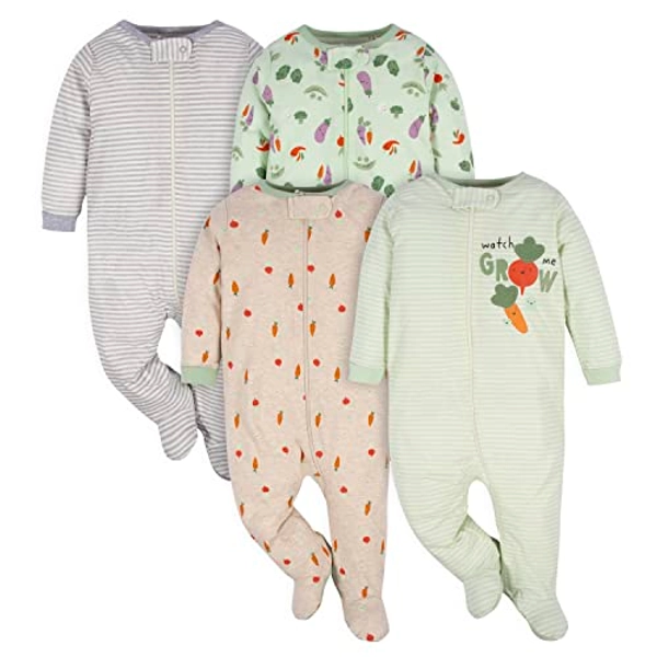 Gerber Baby Boys 4 Pack Sleep 'N Play Footie - 0-3 Months - Happy Veggies