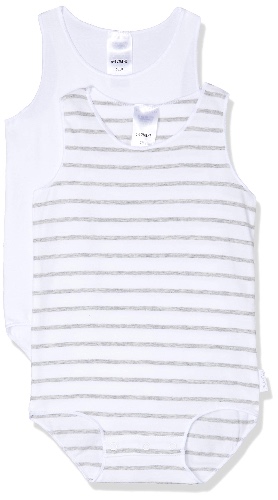 Bonds Baby Wonderbodies Singletsuit - 0-3 Months - White & Grey Stripe (2 Pack)