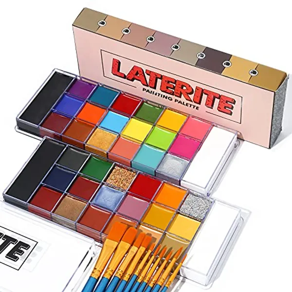 UCANBE Face Body Paint Oil Palette Set - 2 x 20 Colors with 10 Blue Paint Brushes Makeup Kit (Athena & Laterite )