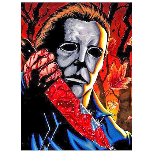 Bysincy Halloween Diamond Painting Kits for Adults12x16 Inch, Horror Movie Diamond Art Crafts Cross Stitch Embroidery for Home Wall Decor - Myers