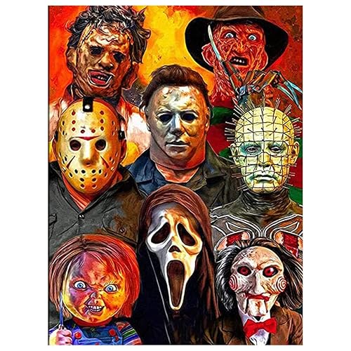 Bysincy 5D Diamond Painting Kits for Adults Halloween Diamond Arts Horror Diamond Painting DIY Full Round Drill for Home Wall Decor and Adults Kids Holiday Gift - Horrors