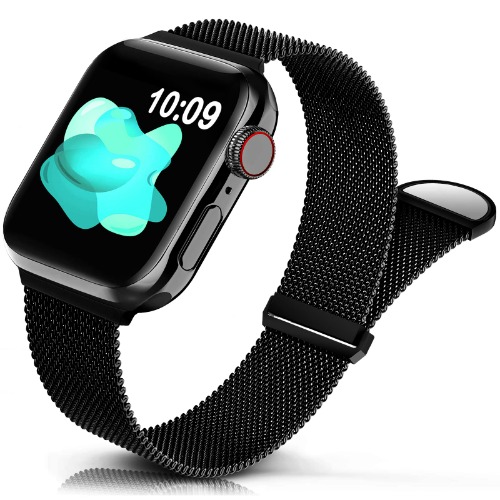 Sunnywoo Metal Stainless Steel Band Compatible with Apple Watch Bands 38mm 40mm 41mm 42mm 44mm 45mm 49mm,Black Loop Adjustable Magnetic Strap for iWatch Series Ultra 8 7 6 5 4 3 2 SE for Women Men - A:Dark Black 38/40/41 mm
