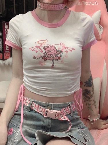 Devil Kitty Crop Top - White / S
