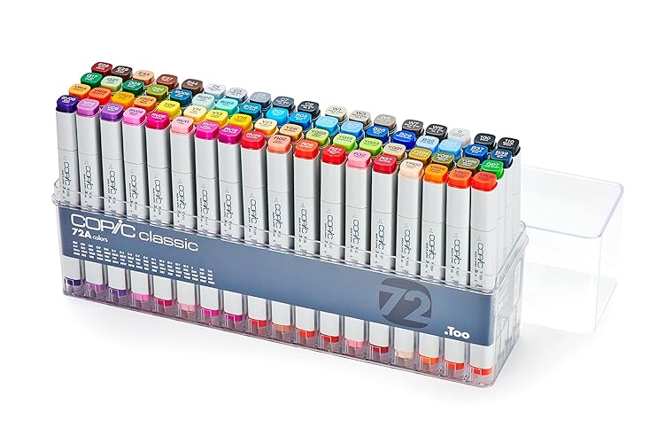 COPIC Classic Coloured Marker Pen - Set of 72 A, For Art & Crafts, Colouring, Graphics, Highlighter, Design, Anime, Professional & Beginners, Art Supplies & Colouring Books - Copic Set A Marker (Pack of 72)