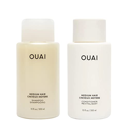 OUAI Medium Shampoo and Conditioner Set - Sulfate Free Shampoo and Conditioner for Medium Hair - Made with Keratin, Shea Butter & Avocado Oil - Free of Parabens & Phthalates (10 Fl Oz) - Medium Hair Bundle